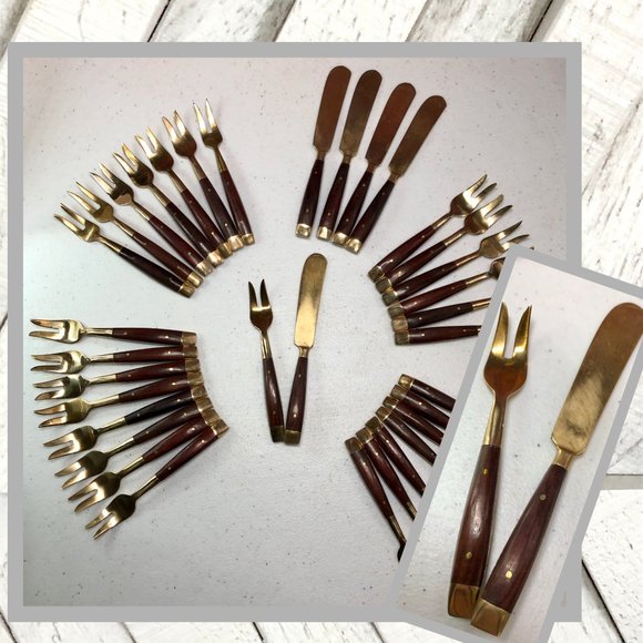 Vintage Other - 📦🎉MOVING SALE! Vintage Brass & Rosewood Thailand Cocktail Flatware